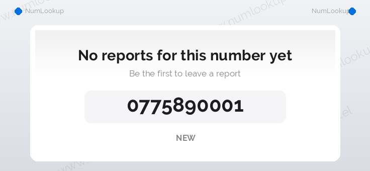 Phone number details for 0775890001